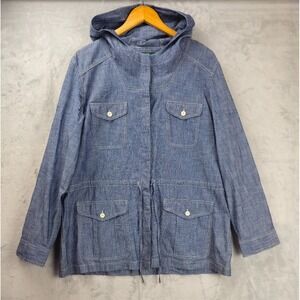 LRL Ralph Lauren Jeans Co Shirt Jacket Blue Denim Chambray Hooded XL Shacket